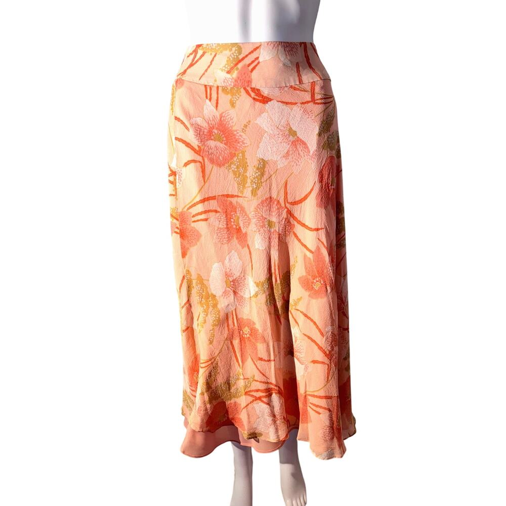 Pendleton Peach Floral Chiffon Midi Skirt – Size M